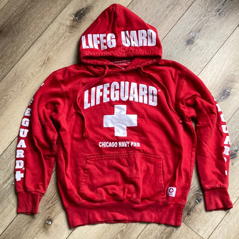 Lifeguard Pullover Hoodie Size Small Red Chicago Navy Pier Graphic Logo …
